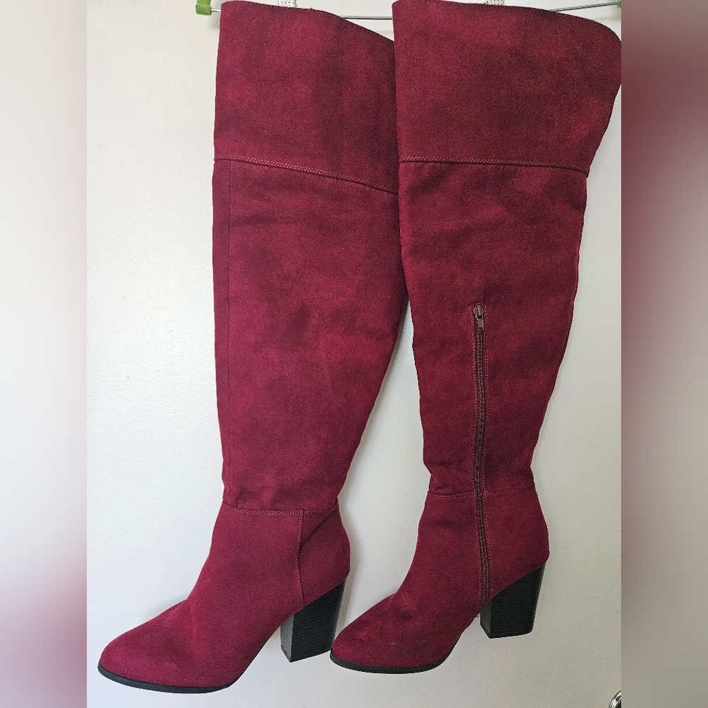 Ladies boots size 9, burgundy, wine shade, over the knee, Express